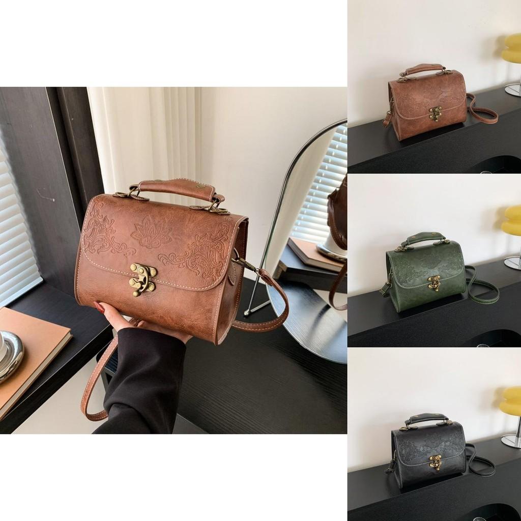 Stylish Vintage Aesthetic Small Square Crossbody Bag For Women In Black Brown And Green