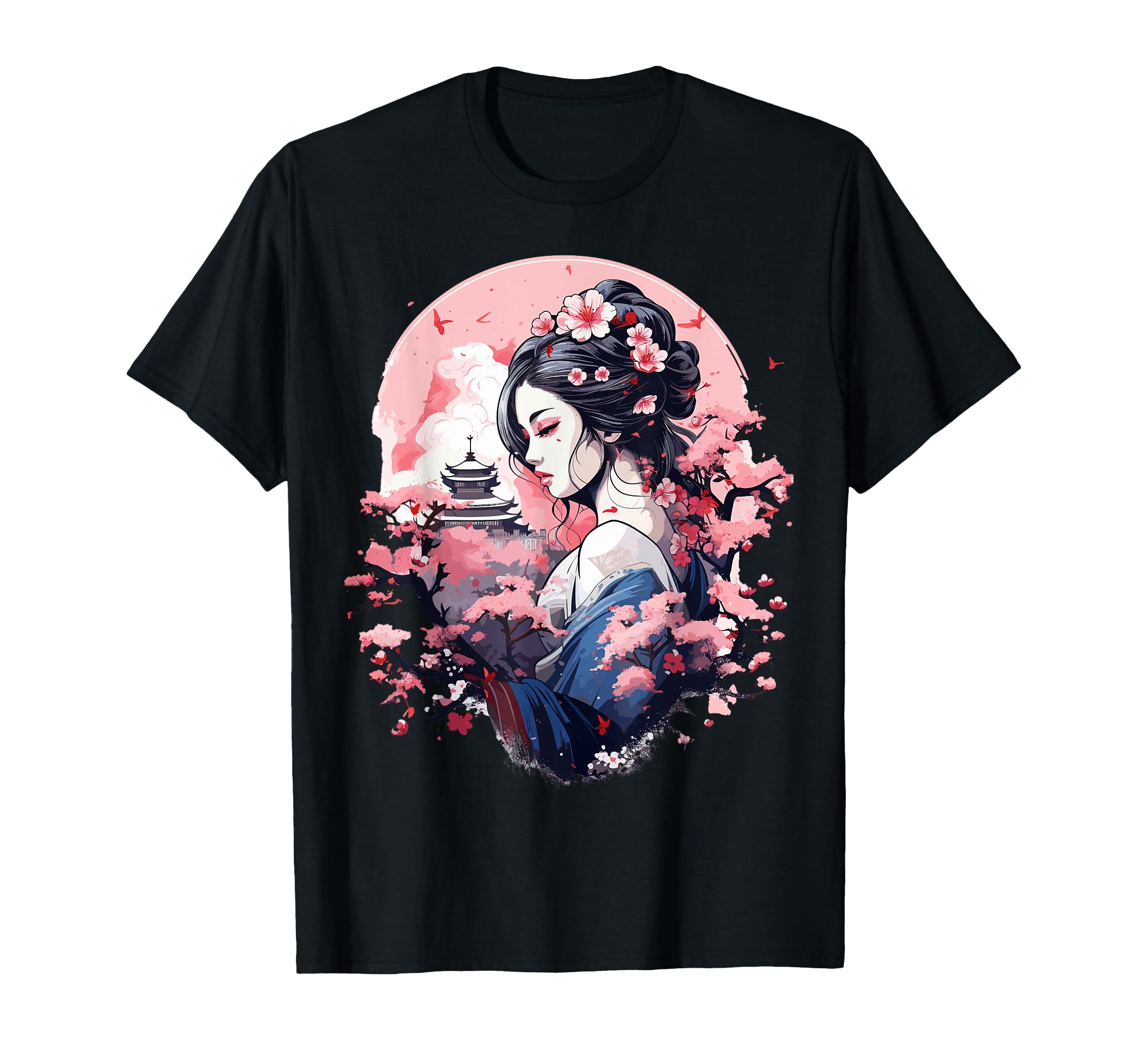 

Japanese Art Anime Geisha Cherry Blossom Mount Fuji Ukiyo-e T-Shirt чёрный