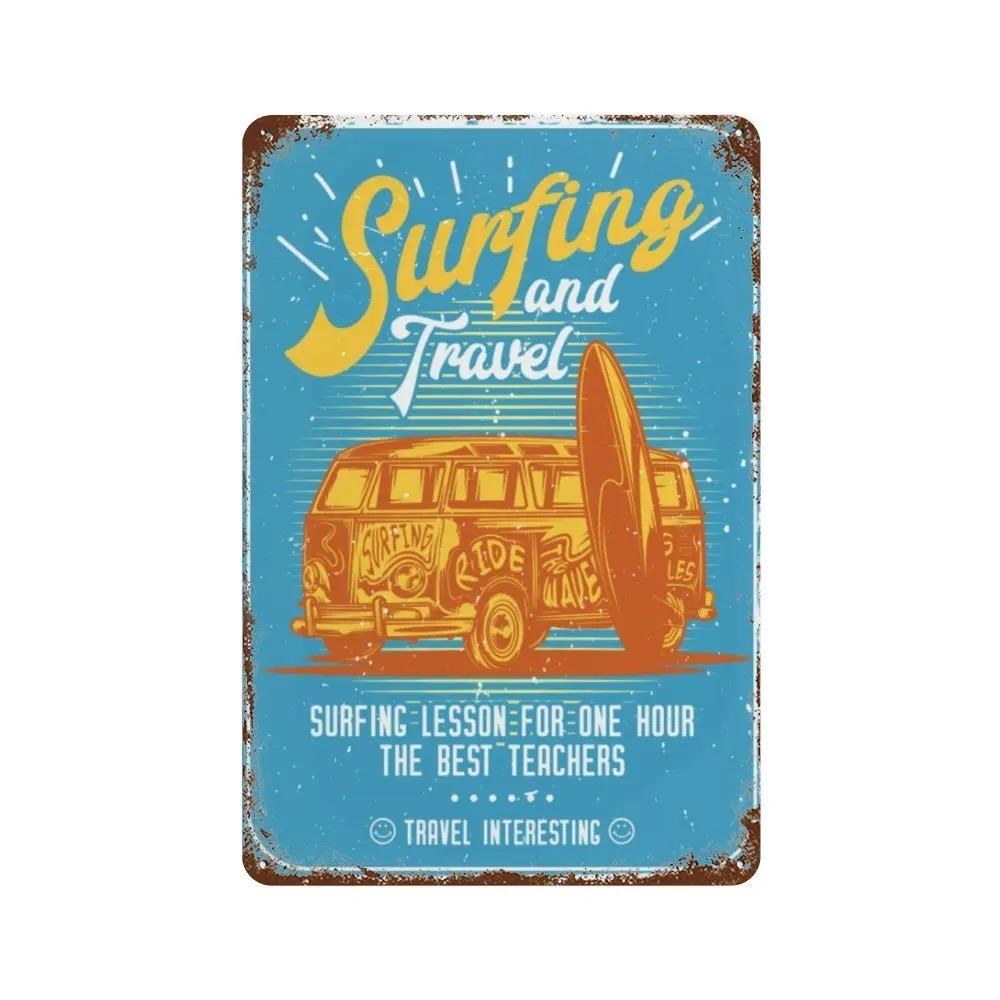 Vintage Metal Tin Signs Poster Hawaii Beach Party Poster Surfing Paradise for Beach Bar Cafe Club Home Room Wall Decor