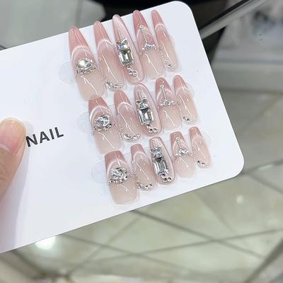 Reines handgefertigtes tragbares Nagelpulver für Phototherapie, luxuriöses Diamant-Fertigprodukt, wiederverwendbare Nagelkunst-Patches, entfernbar
