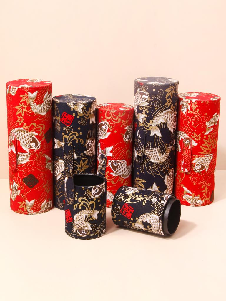 High-grade Guofeng Good Luck Koi Totem Makeup Brush Storage Bucket Multi-function Dustproof Makeup Tool Storage Container