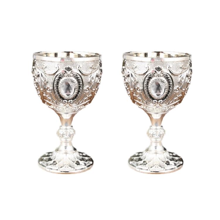 2Pcs 30ml Metal Wine Glass Decoration Drinkware Medieval Goblet Drinking Glass Embossed Wine Drink Cup Easy to Use