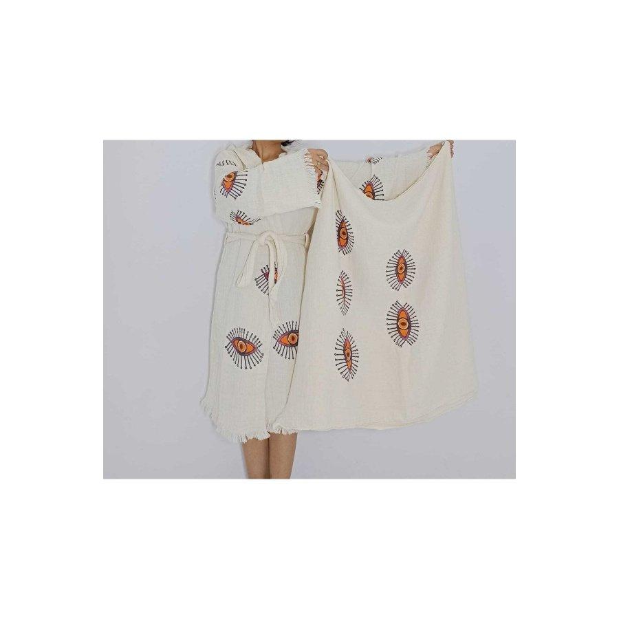 Women's 2 Piece Set Cotton Muslin Multipurpose Kimono and Muslin Peshtemal Multi-Purpose Fine Woven Towel / Pareo / Shawl