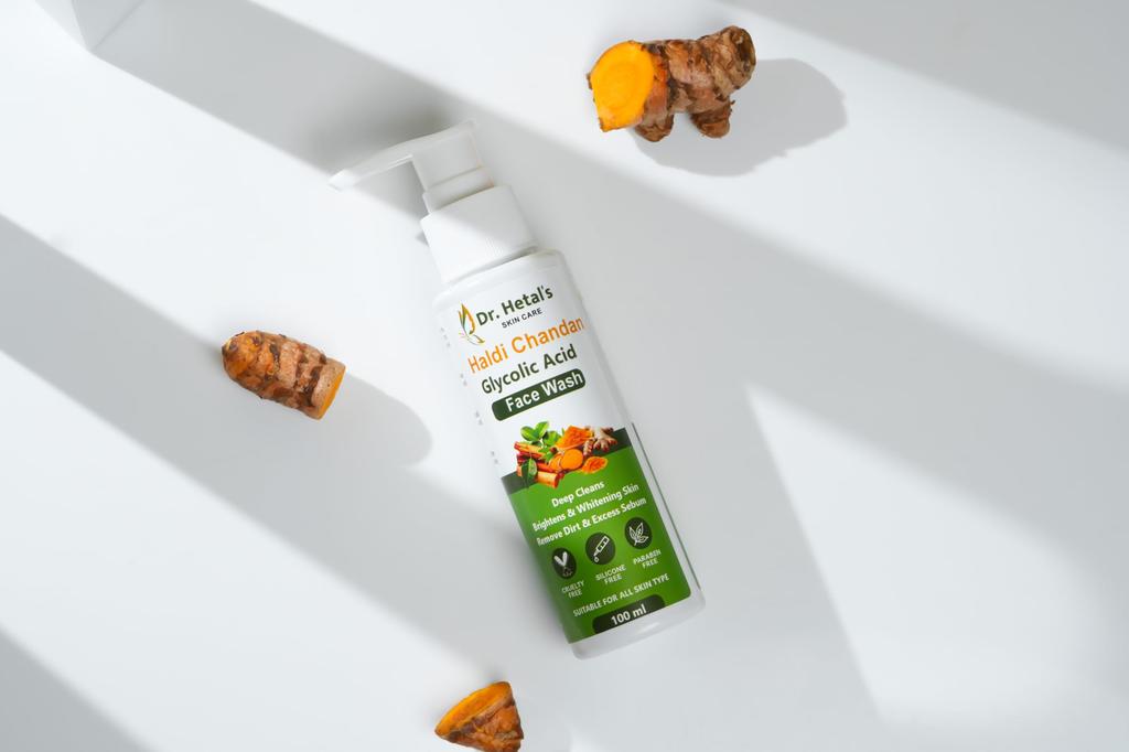 Dr. Hetal's SKIN CARE Haldi Chandan Face Wash Glycolic Acid, Deep Cleans, Brightnes & Whitening Skin, Remove Dirt & Excess Sebum Face Wash for wome