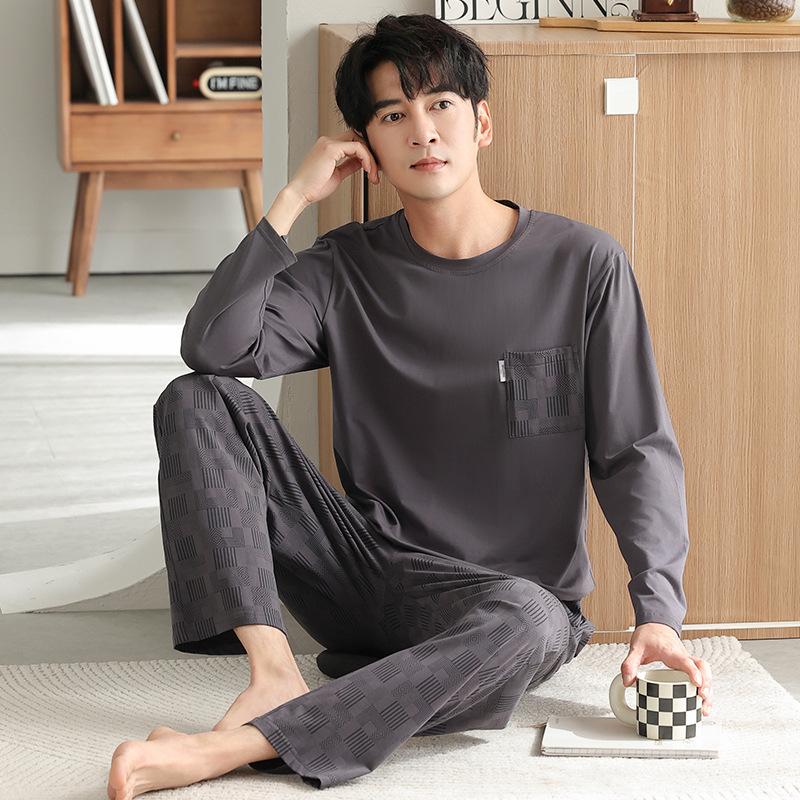 Pajamas Men'S Spring And Autumn Cotton Long Sleeve Autumn Crew Neck Pullover Sports And Leisure Cotton Homewear Suit