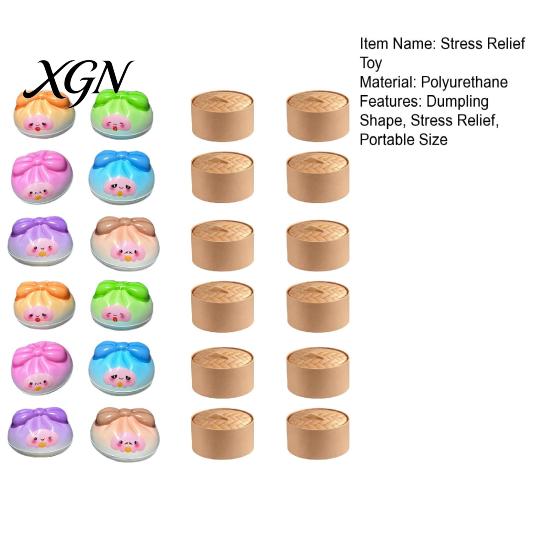 Portable Stress Reliever 12Pcs Cartoon Bow Dumpling Squeeze Toy with Steamer Box, Slow Rebound Decompression Steamed Bun Sensory Toy, Dough
