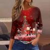 Women's Tops Seven Sleeve Shirt Round Neck Loose Christmas Snowman Christmas Tree Printed T-Shirt