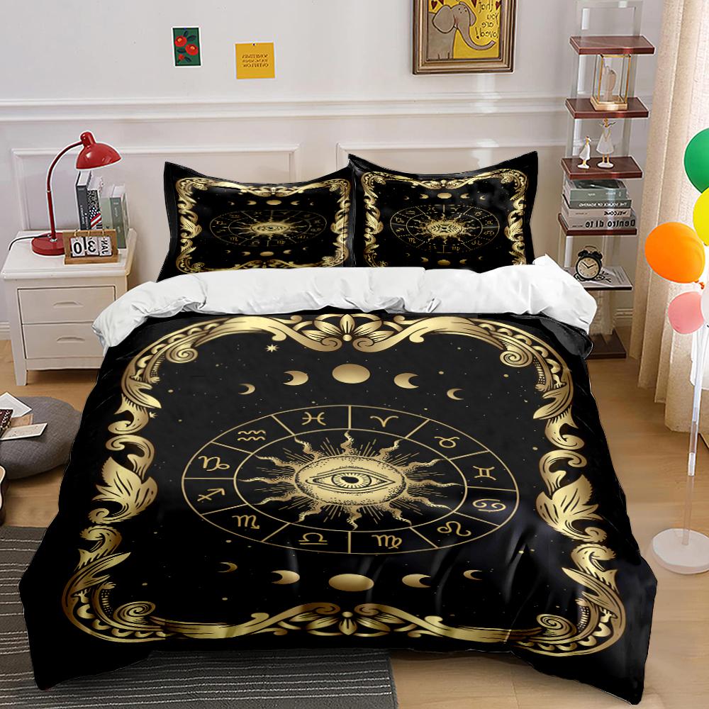 Zodiac Symbols Cosmos Black Bedding Set Bedding set (1 duvet cover, 2 pillowcases, duvet not included)
