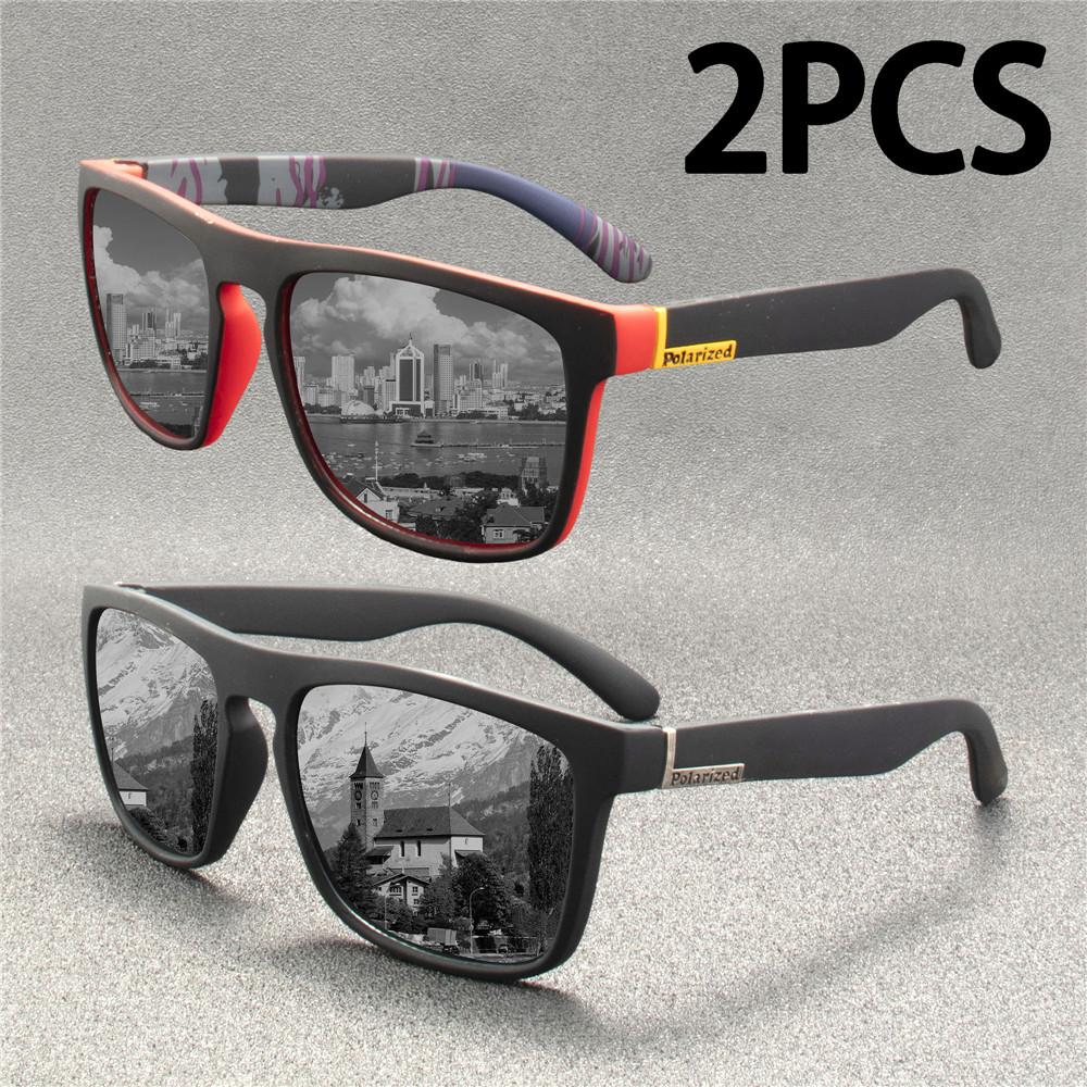 2PCS Fashion Sunglasses Men Luxury Brand Designer Vintage Outdoor Driving Sun Glasses Male Goggles Shadow Oculos