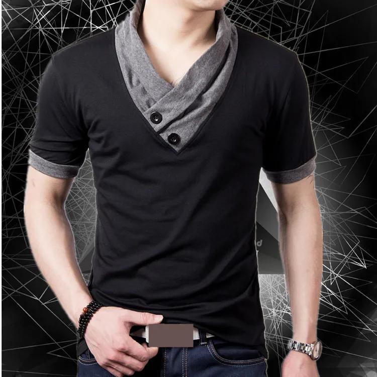 

Summer Casual Men s T Shirt Short-sleeved T-shirt for Male V Collar Big Code Splice Tops T-shirt 5XL чорний
