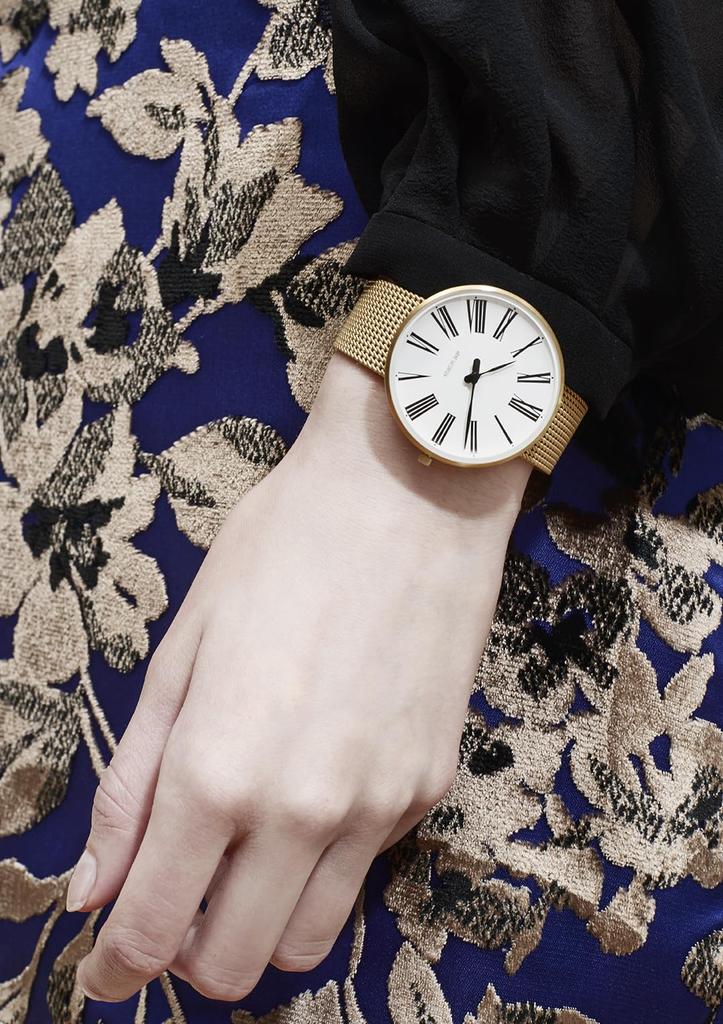 ARNE JACOBSEN ROMAN 53308-2009, 40mm, Nordic Design, Water Resistant (Quiet Design with No Second Hand), White Gold, Mesh Strap