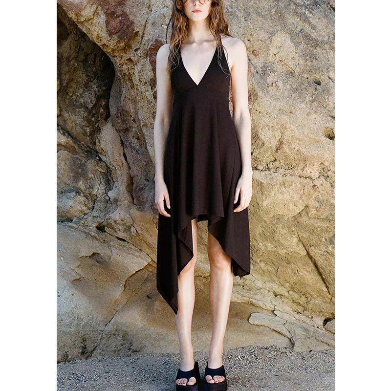Spring and Summer New Women's Clothing French Style Design Silk Net Asymmetric V-neck Strap Backless Dress 5063333