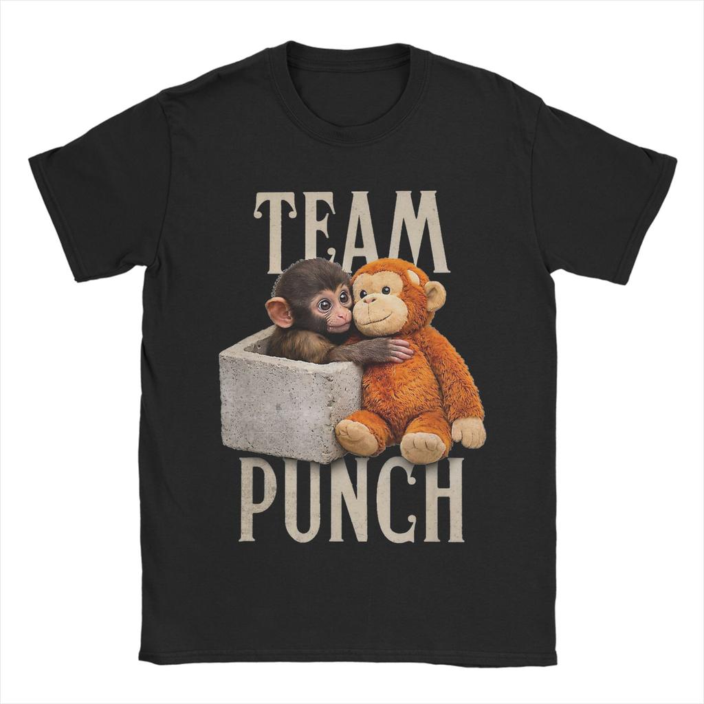 Men Women Printed Team Punch Punch the Monkey Baby Monkey Holding Plush Toy Tee T Shirt Pure Cotton Tshirts Clothes