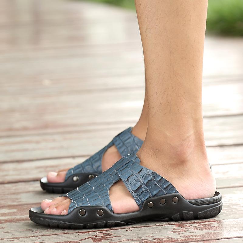 Man Alligator Pattern Simply Wear Sandals 2024 Summer Beach Sandals Leather Sandals Men Designer Shoes Breathable Casual Shoes
