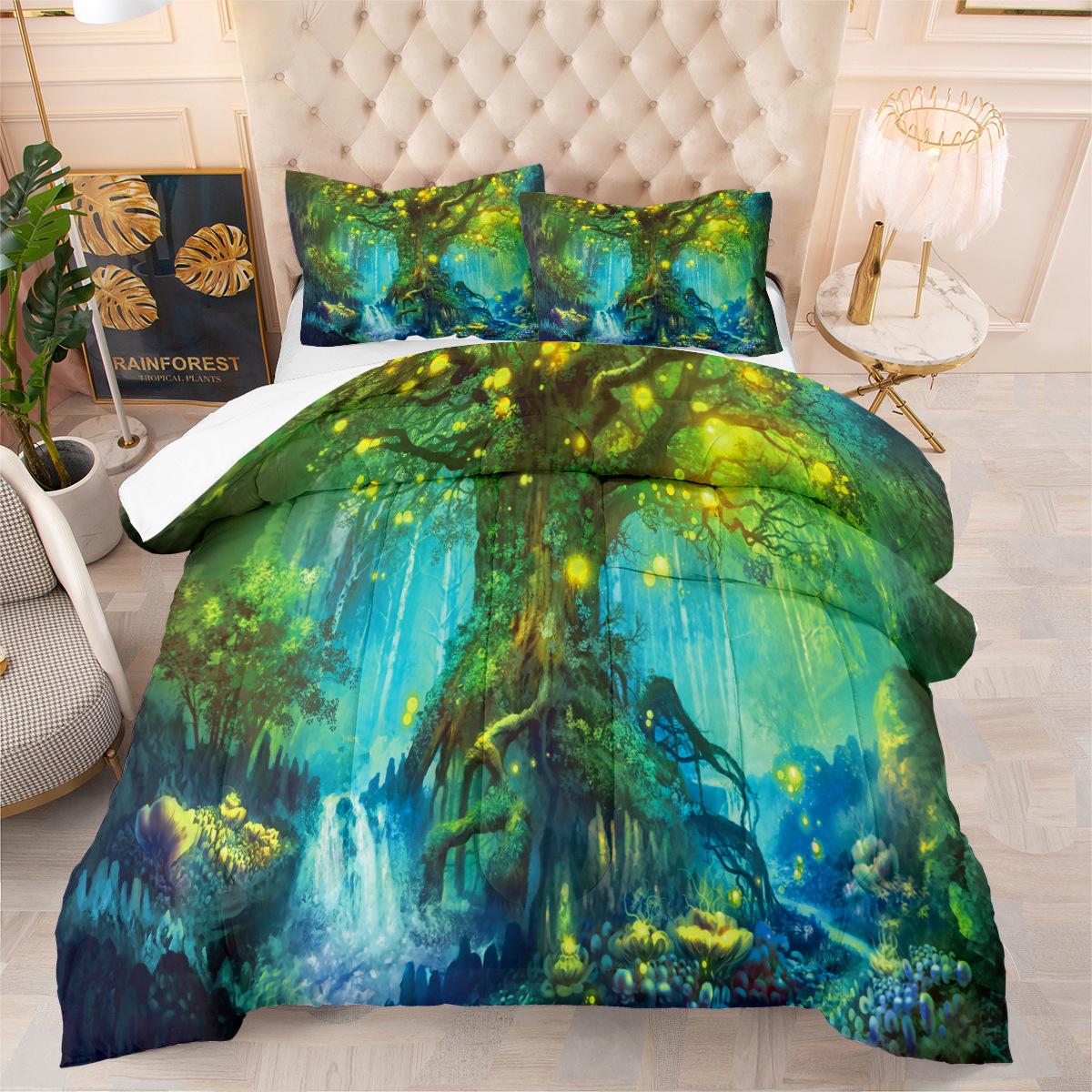 Big Tree Firefly Fat Quilt European Size Bedding Three-piece Set Digital Printing Quilt Cover 140*200cm