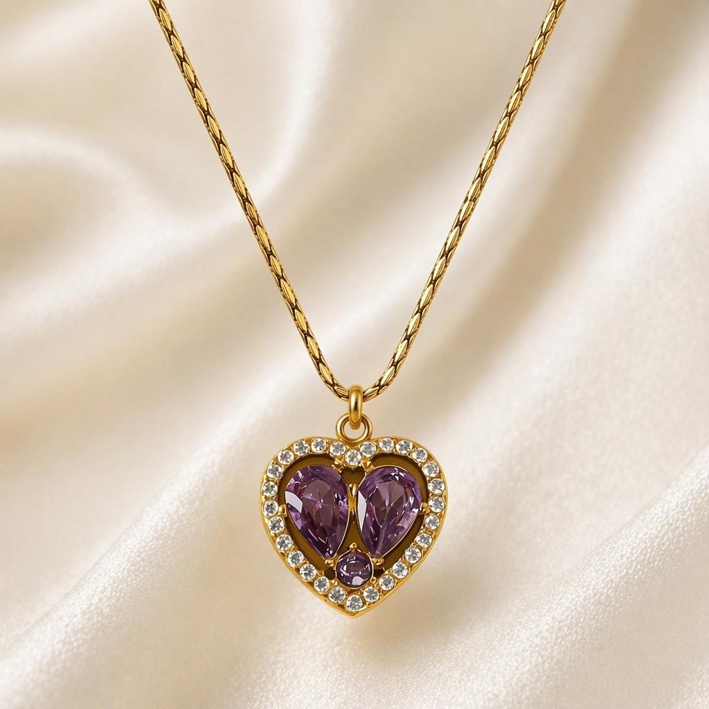 Elegant Women's Stainless Steel Zirconia Heart Necklace