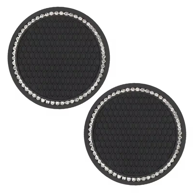 

2Pcs Car Bling Rhinestone Cup Holder Drink Pad Interior Decoration Anti-slip Mat Round Durable Coaster Heat Resi Car Accessories