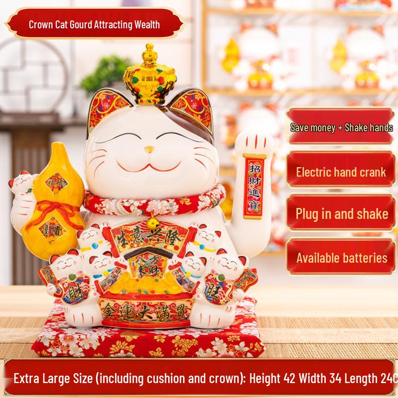 Large Waving Hand Lucky Cat Ornament - Cashier Desk Home Decor Gift
