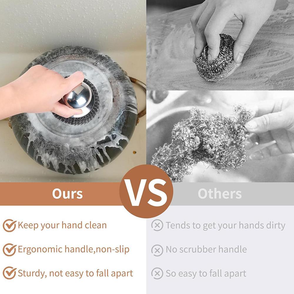 6Pcs Steel Wool Scrubber with Replacement Wire Pads Set(1 Scrubber+5 Pads)