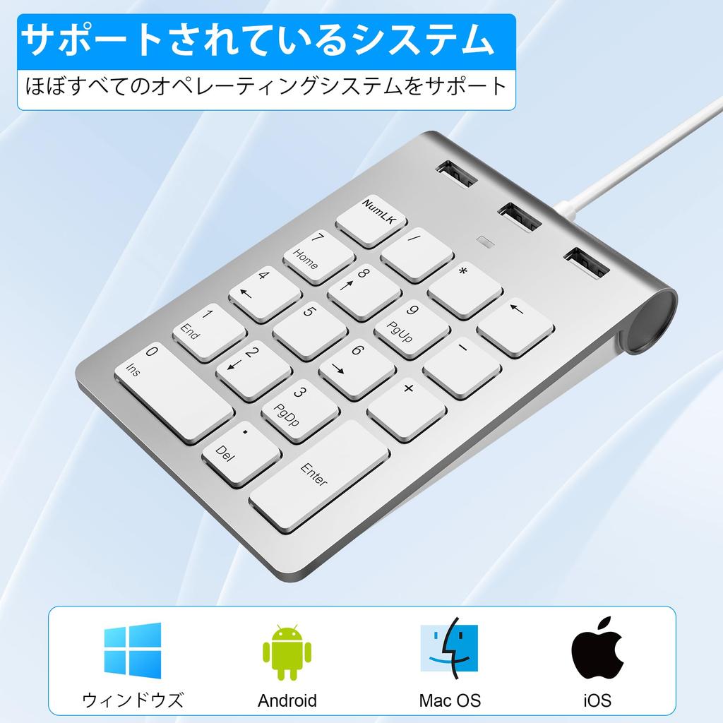Slim 18-Key Wired Number Pad for Mac with Type-CUSB-A Type-CUSB-A Hub, 3 USB 2.0 Ports, One-Handed Device for Mac, External PCLaptop, Windows, iOS,