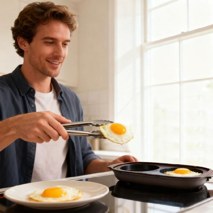 Microwave Cooker for Eggs Steak Bacons Simultaneous Cooking Heat Resistant Silicone Metal Breakfast Solution