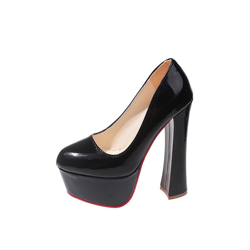Sexy and Lovely Super High Heels for Women Thick Heel Thick Waterproof Table Round Head French Retro Shallow Mouth Single Shoes