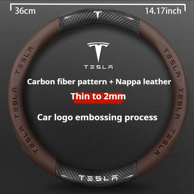 Car Carbon Fiber Leather Anti-Slip Steering Wheel Cover For Tesla Cybertruck Beast Roadster Model 3 Model Y Model S Model X
