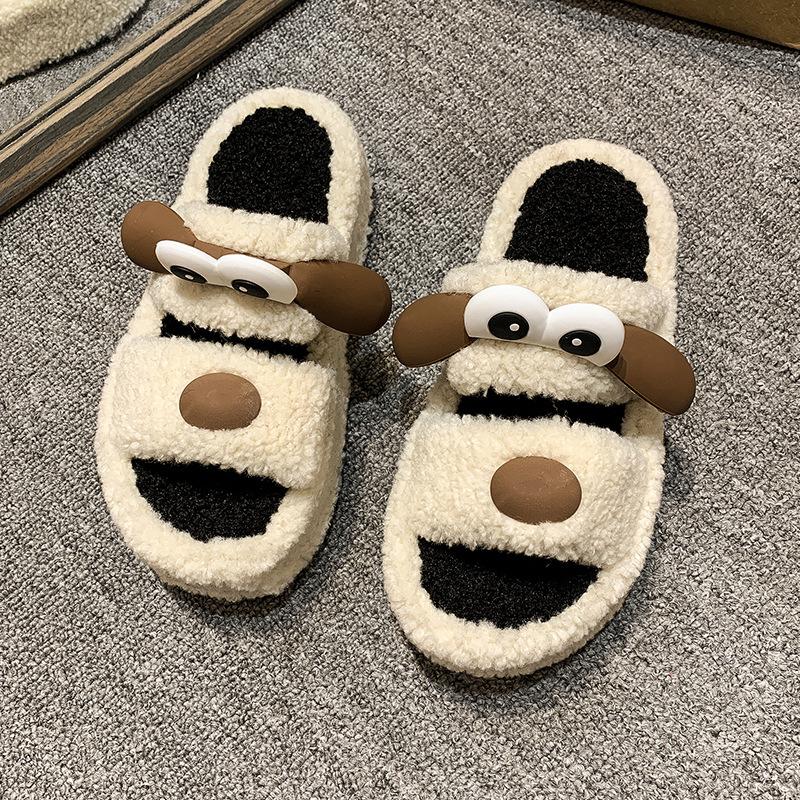 

Cute cartoon couple fluffy slippers women s 2025 autumn new outer wear home comfort stepping on shit feeling one-word drag tide 40