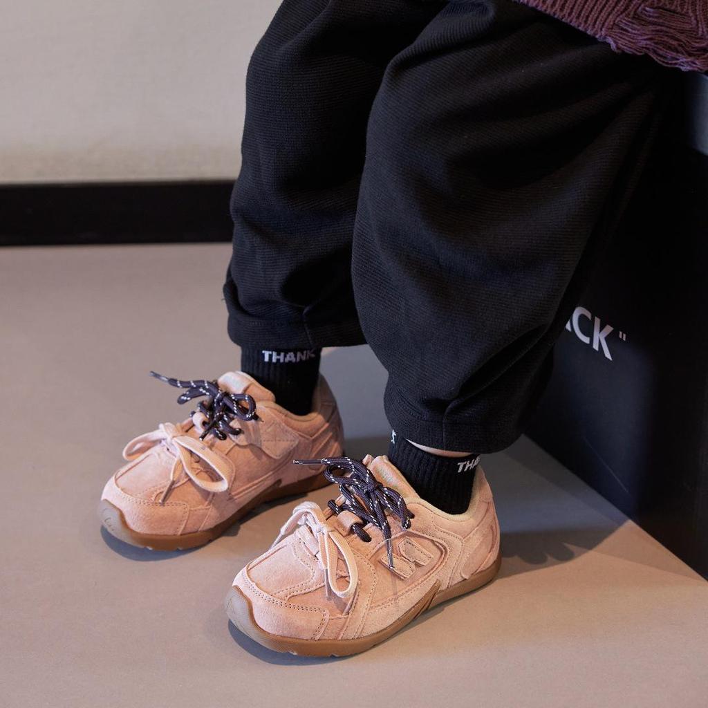 Children's 2025 Autumn/Winter Genuine Leather Leopard Print German Training Shoes: Boys' Versatile Style, Girls' Retro Student Sports Sneakers.