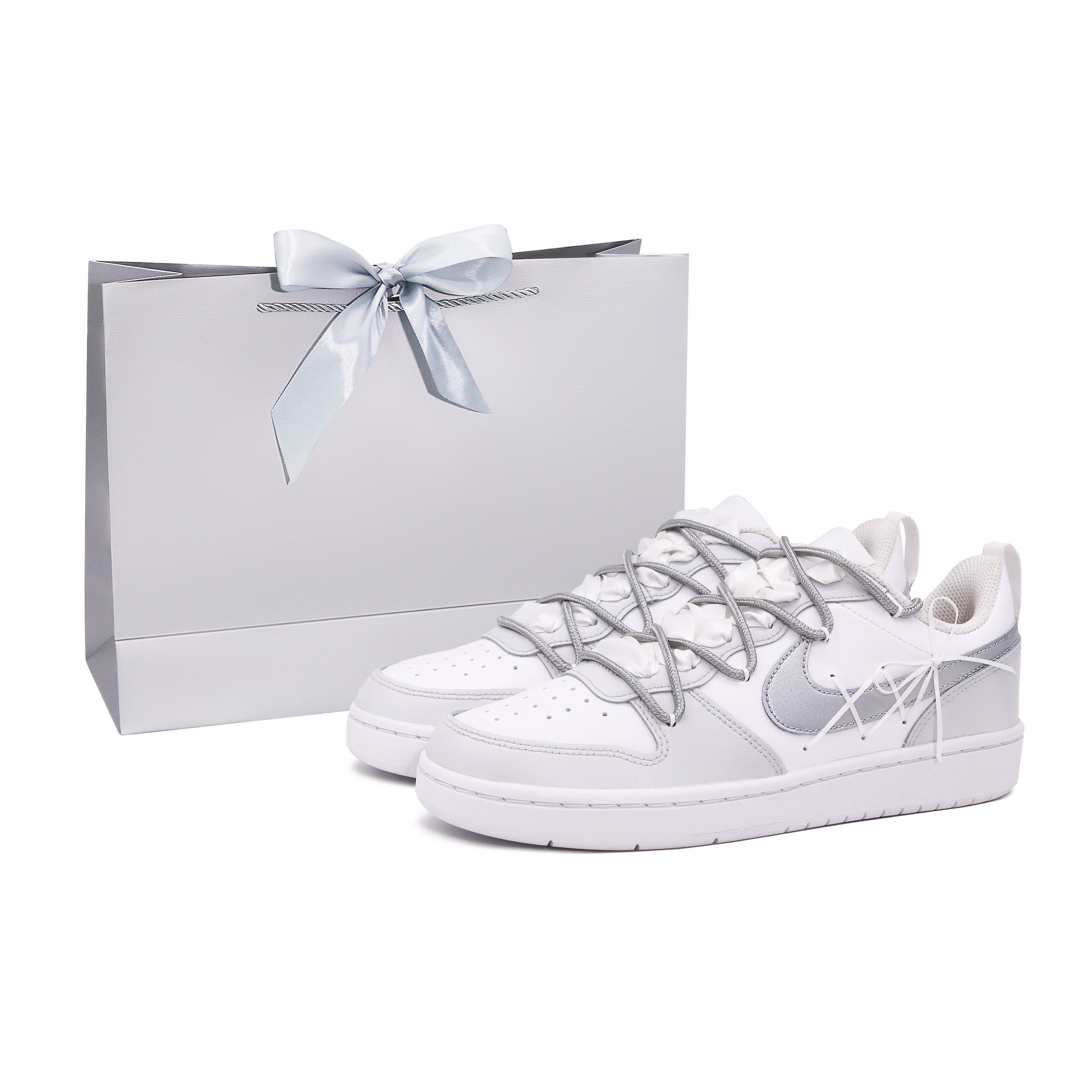 

Nike Court Borough Low Leather Low top Skateboard Shoes Women s White Silver BQ5448-100(Team52-S-BOX) 35.5