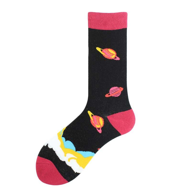 Happy Funny Unisex Painting UFO Astronaut Outer Space Rocket Men Crew Socks Male Boys Streetwear Cotton Causal Skateboard Sox