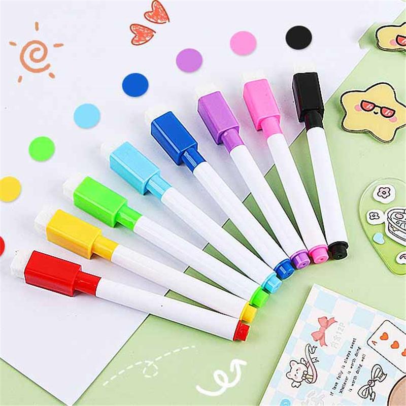 8pcs/set Erasable Whiteboard Markers Vibrant Colors & Black for Kids Drawing Office & School Stationery Gift