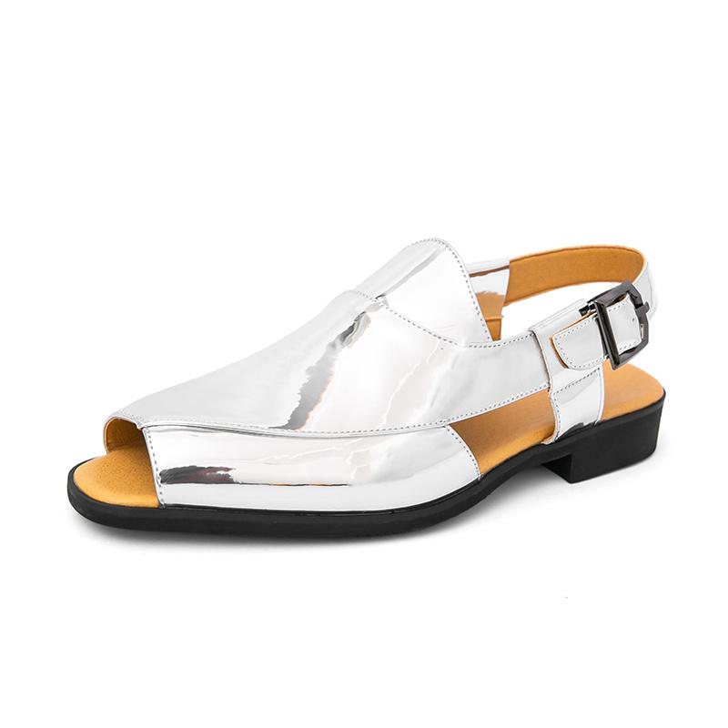 Luxury Gold Sandals Men Italian Style Dress Sandals Man Casual Leather Shoes Designer Fish Mouth Sandals Men Sandalias De Hombre