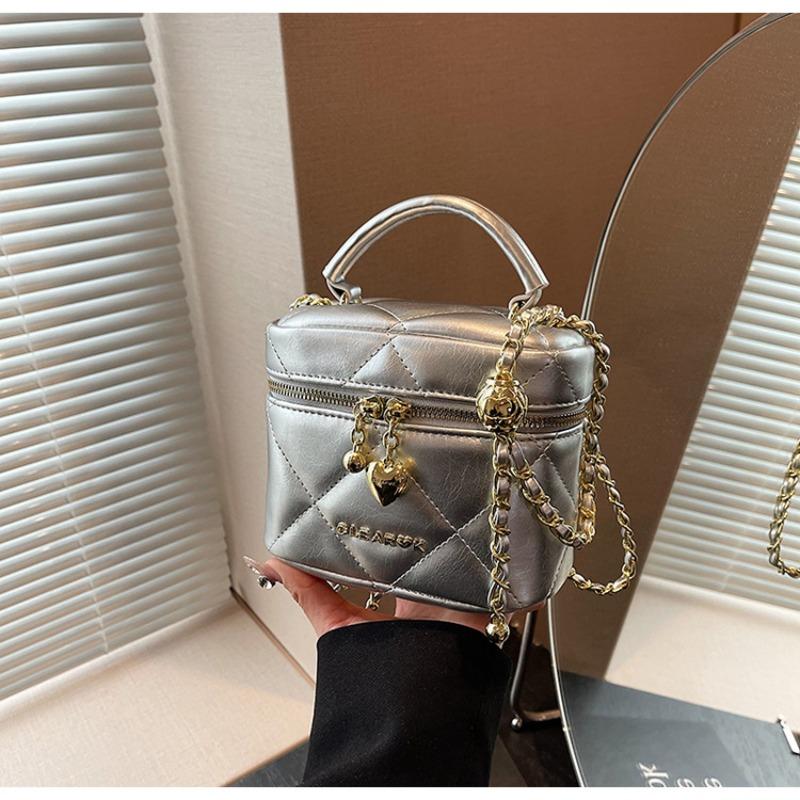 

Сумка-мессенджер на цепочке с ромбовидным узором, женская сумка, новый летний нишевый дизайн, мини-сумка-ведро серебряный