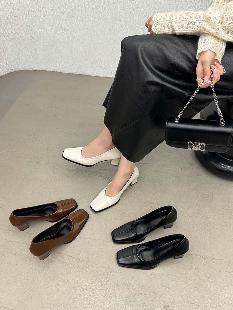 fashion Square Toe Women Pumps 2024 New Arrivals Fashion Ladies Dress Shoes Shallow Slip On Thick High Heels Pumps Autumn Office Shoes