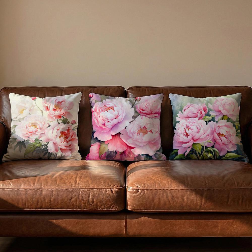 Pink Peony Flowers Cushion Cover Soft Reversible  Durable Pillow Cover  MultiScene Use for Home  Car Daily Comfort
