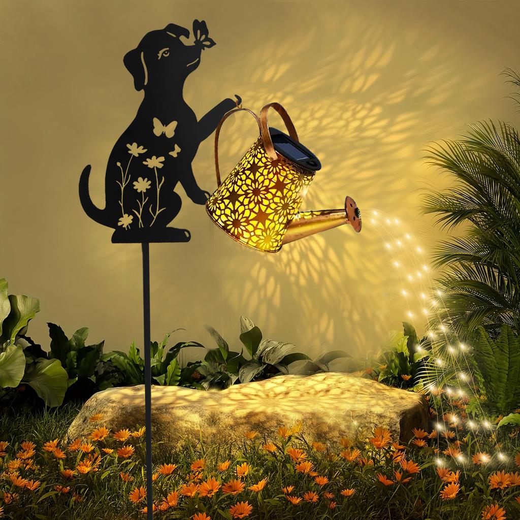 1 Solar-Katzen-/Hunde-Silhouette-Gießkanne für den Außenbereich - Hängende Solar-Gartendekoration für Rasen, Hinterhof, Weg und Terrasse