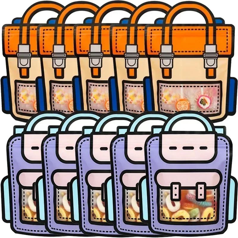 12/1PCS Cartoon School Bag Shape Gifts Bag Portable Cookie Candy Self-lock Packaging Bags Birthday Party Decor Gifts Supplies