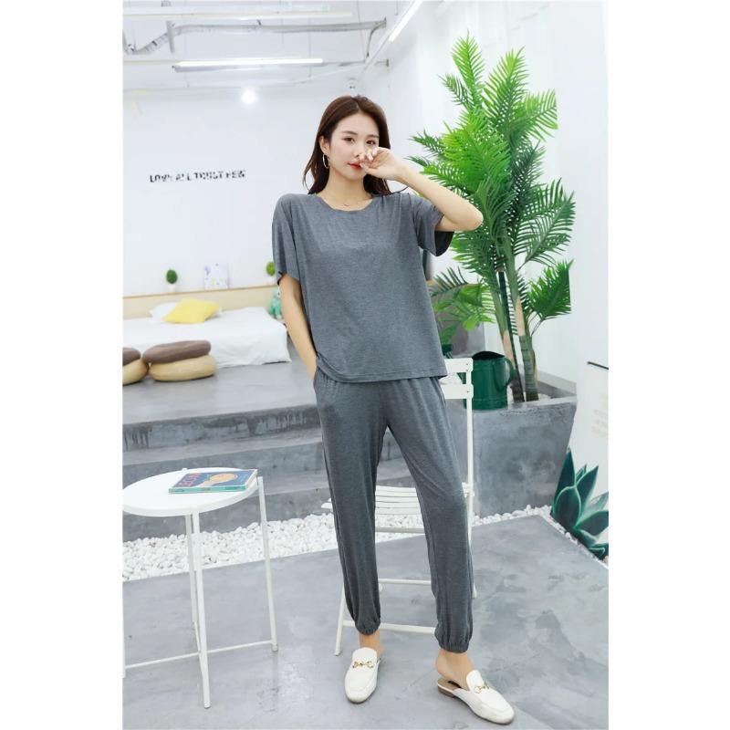 Frühlings- und Herbst-Modal-Pyjama-Set für Damen, große Hauskleidung, lockerer zweiteiliger Sommer-Pyjama, Schlafanzug für Damen