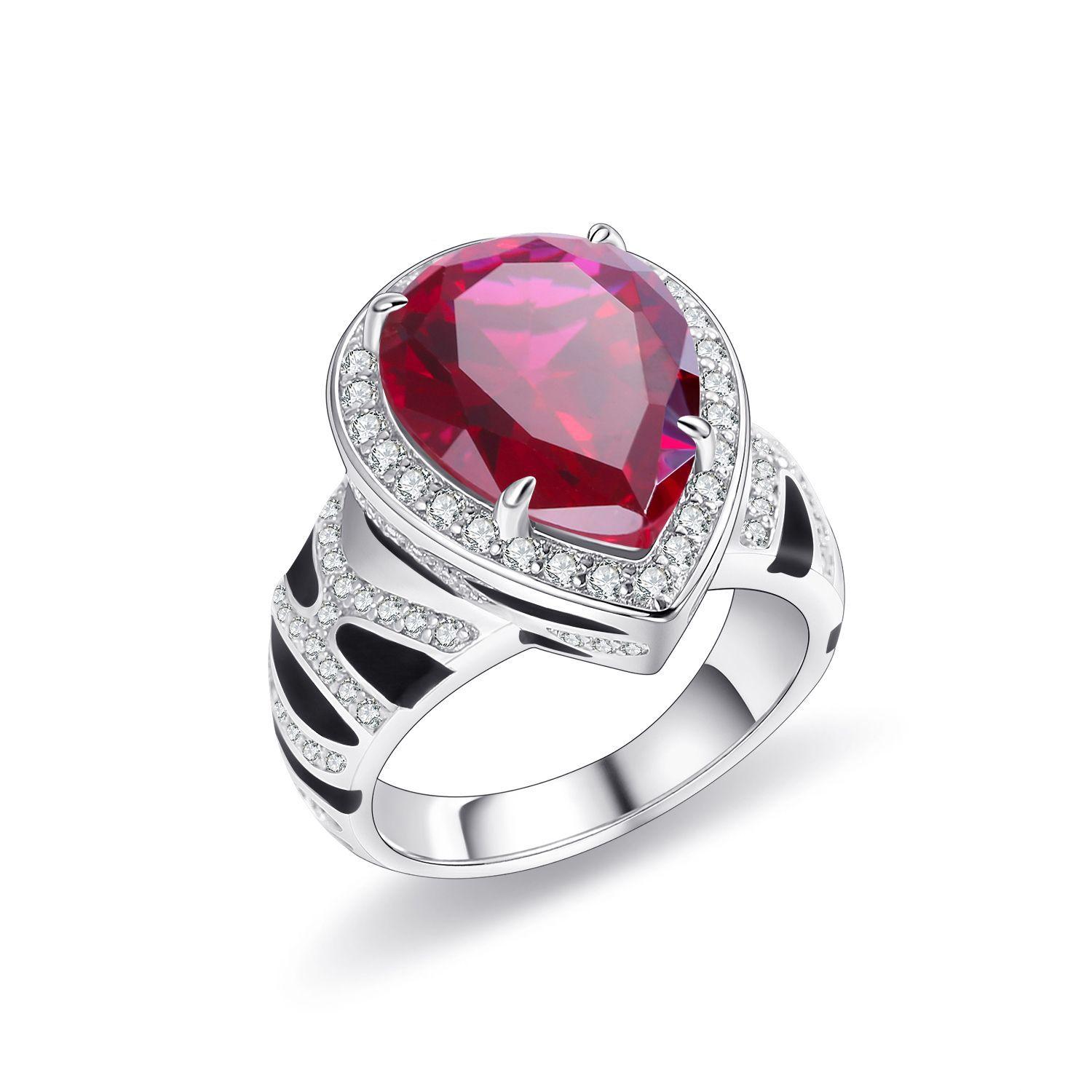 

Новое кольцо с драгоценным камнем большого карата в европейском и американском стиле S925, кольцо из стерлингового серебра грушевидной формы с красным сапфиром и змеиным узором для мужчин и женщин 10