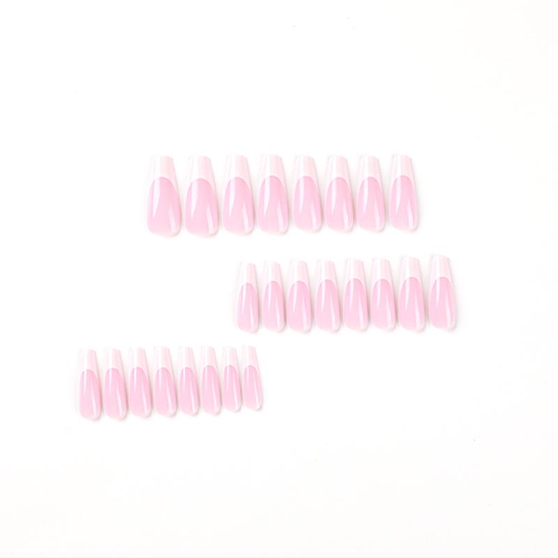 24Pcs/Set Quick Nails Pink Long Ballet False Nials Sticker Wearable Waterproof Manicure Finished Nails