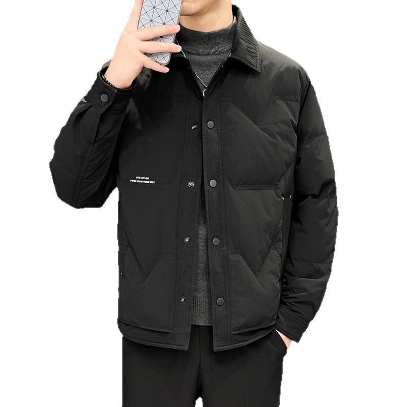 Herren Winter Daunenjacke Warmer Puffer Mantel Lässig Lockerer Schnitt Umlegekragen Einfarbig Urbane Jugend