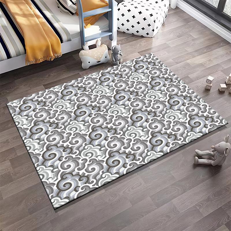 Grey Abstract Cloud Pattern Rug Non-slip rug suitable for living room and bedroom sofas