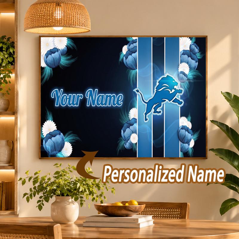 Custom Name Detroit Lions 5D Diamond Painting Personalized Full Drill Diamond Art Kit Gift
