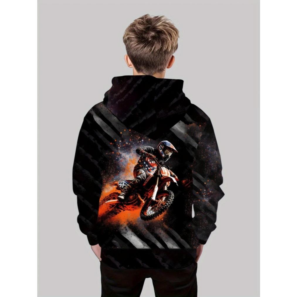 Boy Off Road Racing Hoodie -3D Motorcycle Pattern, Lightweight and Durable Outdoor Adventure