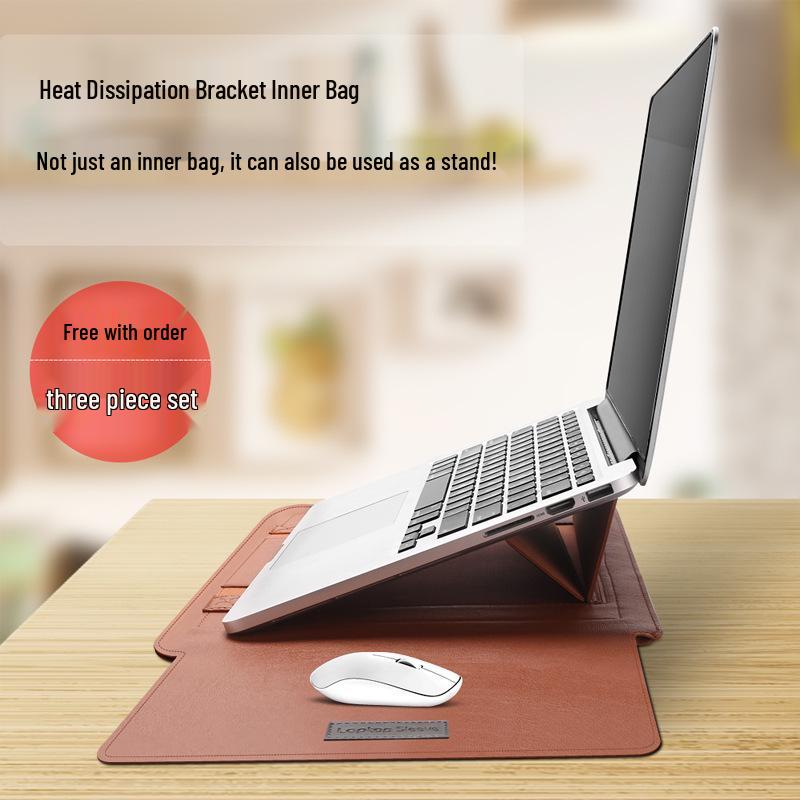 14" Leather Laptop Sleeve & Stand Compatible with MacBook & Huawei Notebooks