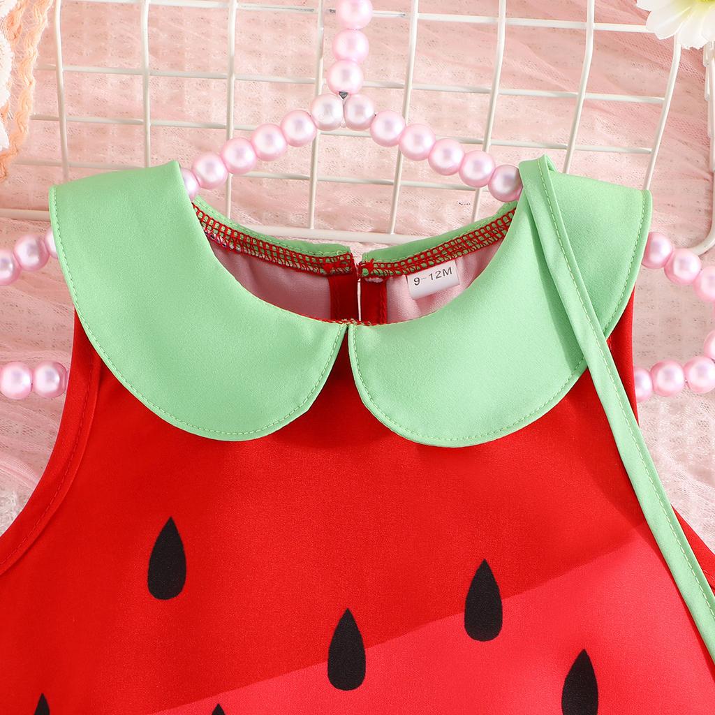 Vestito estivo per bambina con colletto da bambola e stampa di frutta Vestito carino e casual