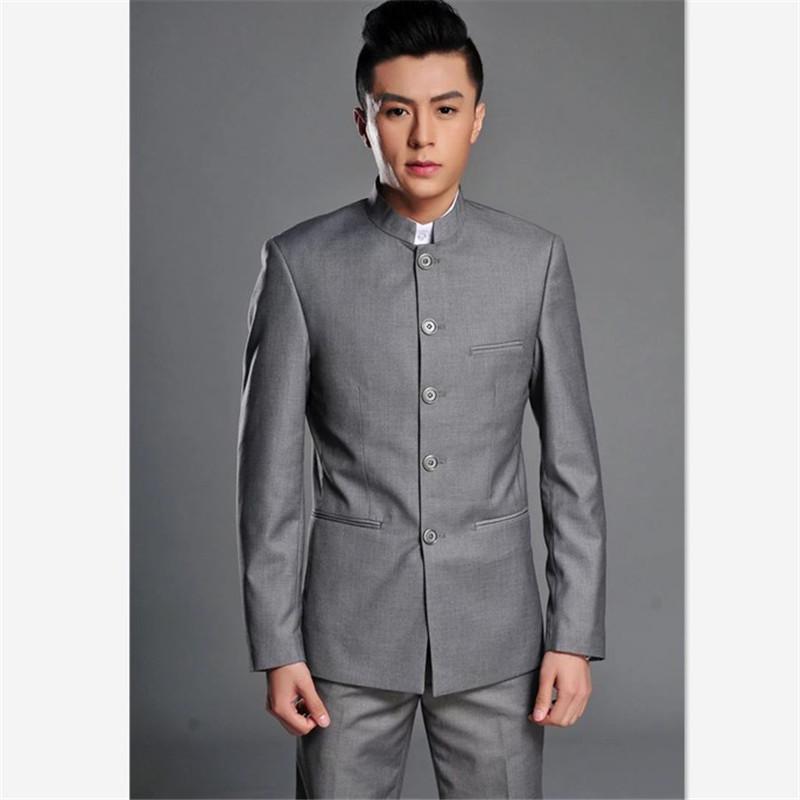 Men's Youth Slim Fit Zhongshan Suit: Stand Collar Casual Chinese Style Wedding Dress 16