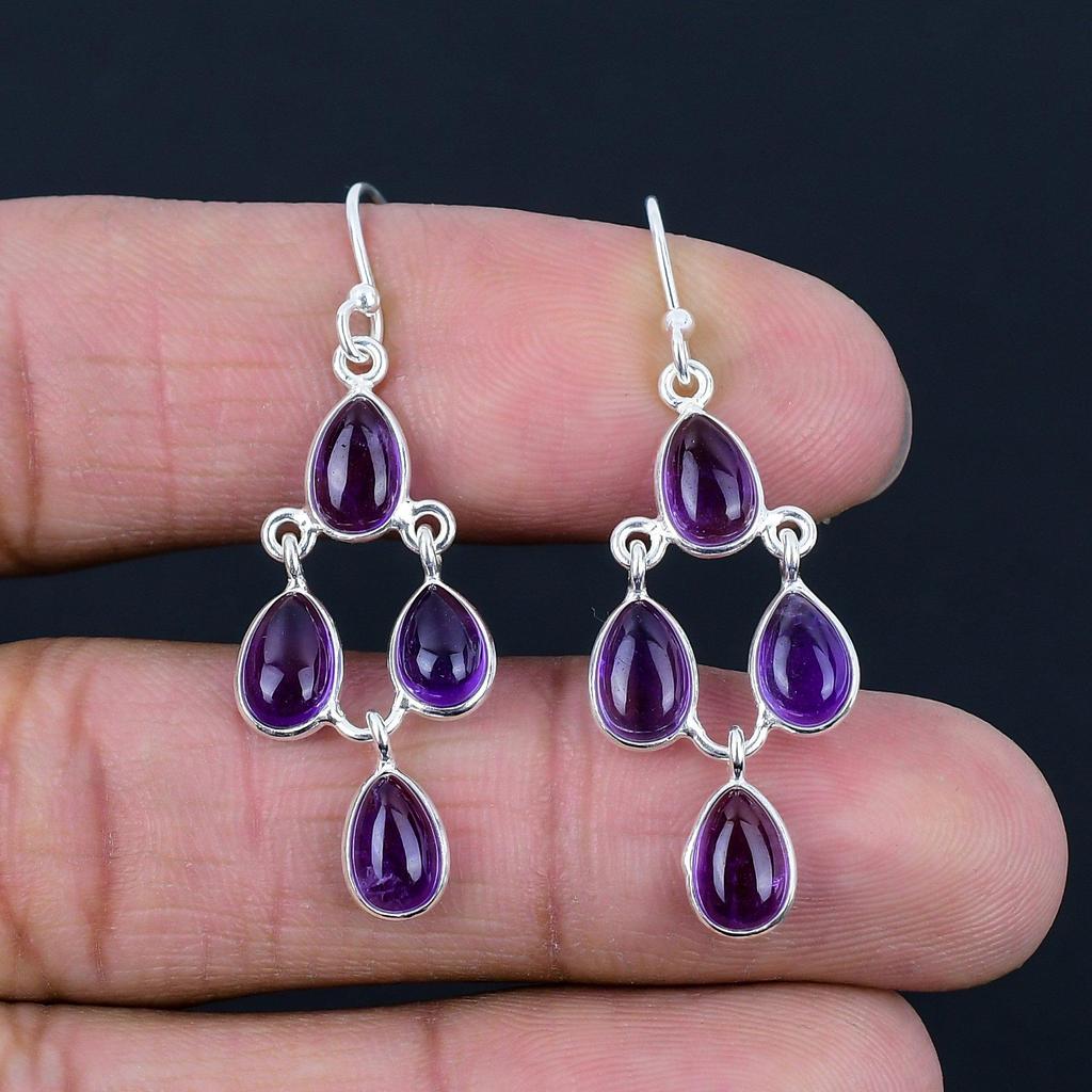 Amethyst Gemstone Earrings Solid 925 Sterling Silver Handmade Earrings Jewelry Gift For Women And Girls  E-3212