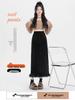 Black Velvet Fleece-Lined High-Waist Midi Skirt with Slit